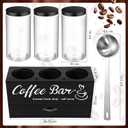 3 Pcs Coffee Canister Set with Shelf and Spoon Plastic Coffee Bean Storage Container with Lids Coffee Storage Box with Drawer Food Storage Jars for Coffee Bar Kitchen (Black)