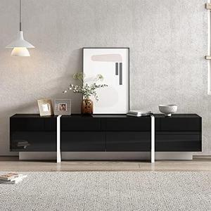 Ball & Cast Contemporary Rectangle Design TV Stand for TVs up to 80", High-Gloss Media Console with Cabinets and 2 Drawers, Modern Entertainment Center for Living Room & Bedroom, Black