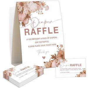 Baby Shower Games - Little Pumpkin Diaper Raffle, 1 Sign and 50 Diaper Raffle Tickets, Gender Reveal Game, Fall Baby Shower Decoration Supplies (RNB04)