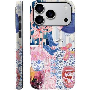 Case Compatible with iPhone 17 Pro,Fall Prevention Hybrid 2-Layer Hard Shell Phone Cover for Girls Boys,Bow Boot Disco Lip Collage
