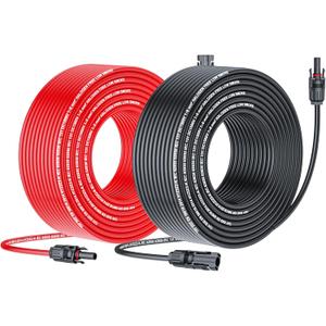 Solar Cable Extension 50Ft 10AWG, Solar Wire with Tool-Free Solar Connectors, Waterproof Solar Panel Extension Cable 6mm, PV Cable 10Gauge for Home Boat RV Solar Panels(50ft)