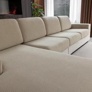 Sectional Couch Covers, Wear Resistant Stretch Sofa Covers Washable Soft Couch Cushion Covers Anti Slip Furniture Protector Sofa Slipcovers for Pets(4 Pieces 3 Seaters+1 Chaise, Light Brown)