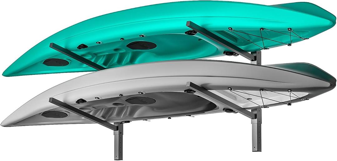 EVERHANGER Wall Mounted Kayak Storage Rack for 2 Kayaks, Adjustable Kayak Holder, Heavy Duty Canoe Rack with 440LBS Weight Capacity, Indoor & Outdoor Use