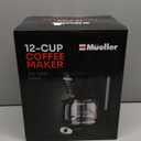 Mueller 12-Cup Drip Coffee Maker - Borosilicate Carafe, Auto-Off, Reusable Filter, Anti-Drip, Keep-Warm Function, Clear Water Level Window Coffee Machine, Kitchen Essentials & Accessories (Black)