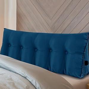 Wenqik Wedge Pillow Queen Triangular Headboard Bed Reading Backrest Back Support Long Pillow with Removable Cover for Dorm Room Supplies Housewarming Gift(Blue)