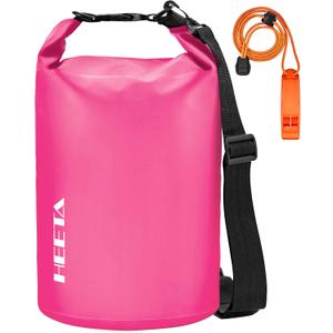 HEETA Waterproof Dry Bag for Women Men(Upgraded Version) 5L/10L/20L/30L/40L Roll Top Lightweight Dry Storage Bag Backpack with Emergency Whistle for Travel, Swimming, Boating, Kayaking, Camping, Beach (Rose Red)