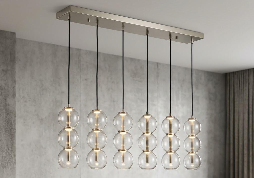 6-Light Farmhouse Chandelier Clear Glass Shade Linear Pendant Hanging Lighting Fixture