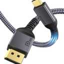 Maxonar VESA Certified USB C to DisplayPort 1.4 Cable (8K@60Hz/4K@144Hz) 32.4Gbps Uni-Directional Adapter Nylon Build HDCP, G-Sync for iPhone 17/16,MacBook Pro/Air,Odyssey G8/G9-6.6FT/2M