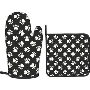 Dog and Cat Paw Print Oven Mitts and Pot Holders Heat Resistant Oven Mitts Safe for Baking Cooking BBQ