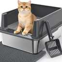Stainless Steel Cat Litter Box with Lid, High-Sided Metal Litter Pan for Small Cats, Kitty Litter Box, Non-Stick & Odor-Resistant, Anti-Urine Leakage, Easy to Clean, Scoop Included (Dark Grey)