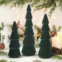 Bucherry 3 PCS Velvet Christmas Tree Figurines Decoration - 8" 10" 14" Modern Cone Christmas Tabletop Home Rustic Centerpiece Set for Winter Holiday Mantel Entryway Party Decor(Green)