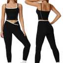 ABOCIW Workout Sets for Women 2 Piece Color Block Strappy Sports Bra High Waist Shorts Gym Yoga Pilates Outfits (Black, M)