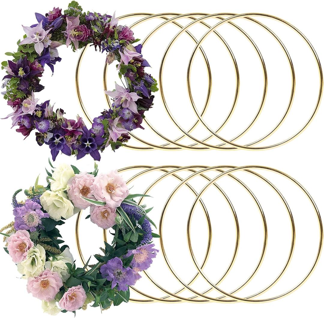 BigOtters 10PCS Dream Catcher Rings, Wreath Macrame Rings 8 Inch Gold Metal Floral Hoops for Making Wedding Wall Hanging Crafts