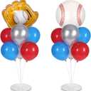 Baseball party Balloons Stand Kit 2 Sets with 2 Baseball Glove Foil Balloons Red Blue Silver Themed Party Balloon Centerpiece for Tables for Men Boys Game Sports Rookie Year 1st Birthday decorations