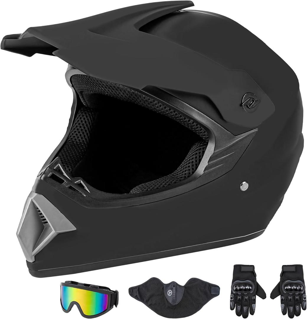 CARTMAN Adult Dirt Bike Helmets Motocross ATV Dirtbike Offroad Full Face Motorcycle Helmet, DOT Approved Matte Black and Blue (Large)