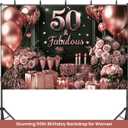 IndoTribe 50 and Fabulous Rose Gold Happy Birthday Banner 6x4ft 50th Birthday Decorations for Women Happy 50th Birthday Backdrop for Women 50 and Fabulous Birthday Decorations