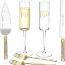 ROXBURGH Wedding Cake Knife and Server Set, Champagne Flutes, Gold Bride and Groom Toasting Glasses, Mr and Mrs Forks, Cake Cutting Set for Engagement