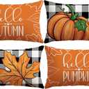 Artscope Fall Decorative Throw Pillow Covers 12x20 Inch Set of 4 Fall Gifts for Home Decor, Buffalo Plaid Autumn Pumpkin Maple Leaves Harvest Decoration Pillow Cases for Home Sofa Couch Decor-Orange A