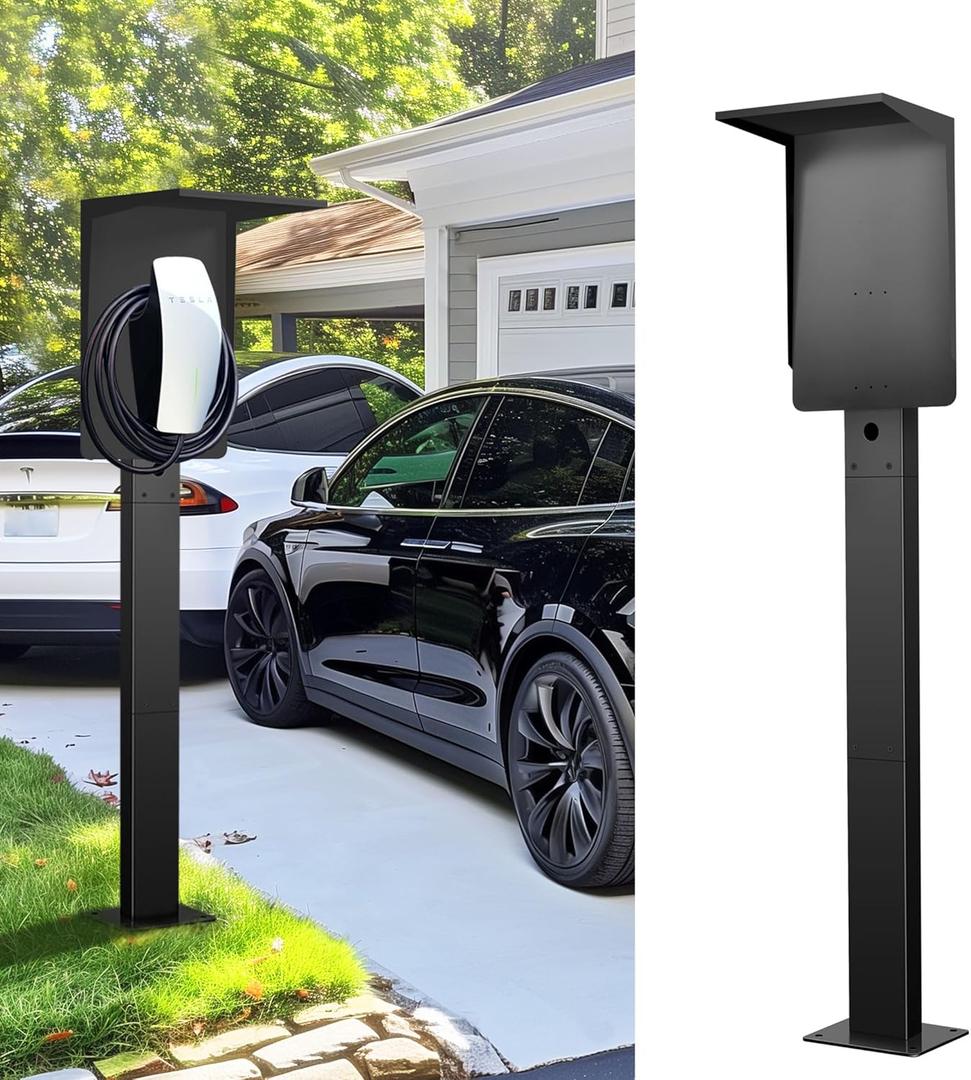 Weatherproof Pedestal with Roof for Tesla Gen3 EV Charging Stations | Heavy-Duty Stand with Top Cover, Compatible with Tesla Mobile Connector & J1772