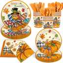 168PCS Turkey Thanksgiving Party Supplies Watercolor Fall Harvest Party Decorations Autumn Maple Paper Plates Cups Napkins for Birthday Baby Shower Picnic Tableware 24 Guests