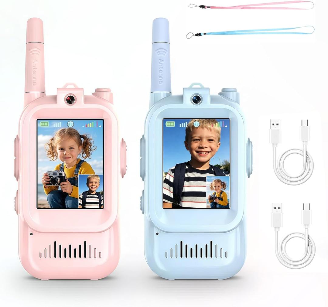 Video Walkie Talkies for Kids 2 Pack Fun Toys for Camping Hiking Travel Rechargeable Long Range Kids Toy Gift for Boys & Girls Ages 312