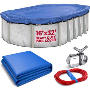 16x32 ft Oval Heavy Duty Winter Pool Cover, Royal Blue, Above Ground Pool
