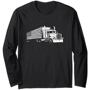 Semi Truck Driver Trucker Long Sleeve T-Shirt, M, Dark Blue