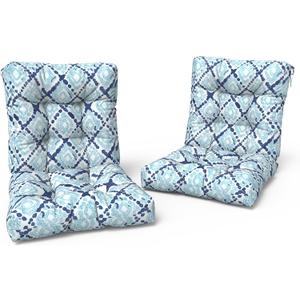 LVTXIII Outdoor Low Back Chair Cushions, Seasonal Replacement Adirondack Chair Cushion with Ties, Patio Waterproof Seat Cushions for Home Garden Use, 21 W x 21 D, Set of 2, Boho Geometry Blue