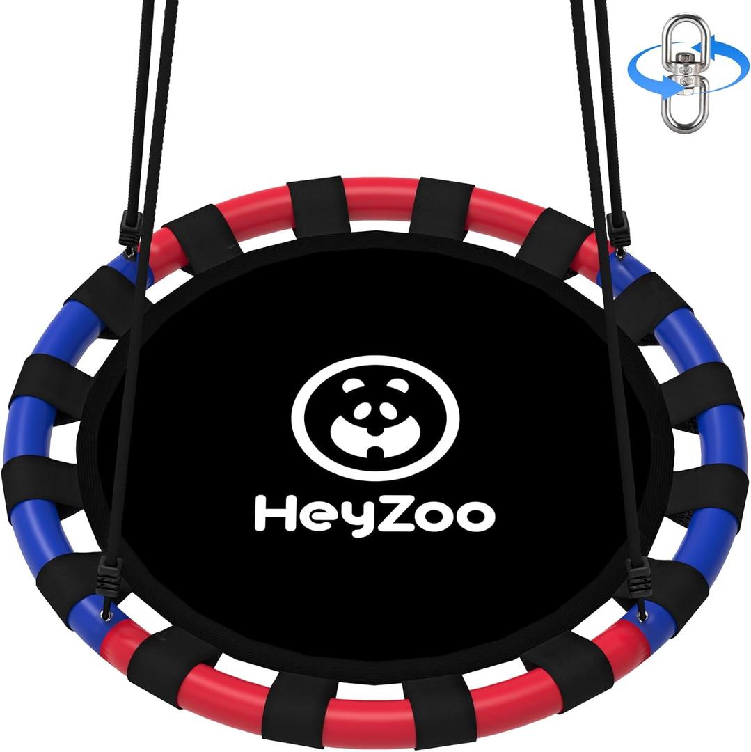 Saucer Swing, 24 Inch Swing Sets for Backyard and Outdoor Playground, 900lbs Weight Capacity, with 360 Degree Swivel, Gifts for Kids, Blue and Red