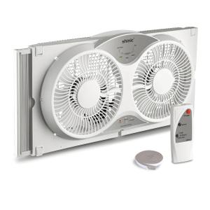 shinic 9" Twin Window Fan with Remote Control,Reversible Airflow,Removable Cover,3 Speeds, 3 Modes, Expandable Panels (From 24" to 37"),ETL Certified, White