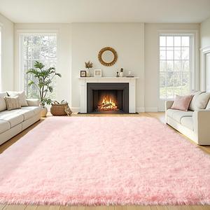 5x7ft Fluffy Fuzzy Area Rug for Living Room Bedroom, Ultra Soft Rugs for Living Room, Modern Shaggy Carpets Rug for Boys Girls Dorm Nursery Home Decor Aesthetic, Upgrade Non-Slip Durable, Pink