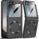 MAKAVO for Samsung Galaxy Z Flip 6 Case, Flip 7 FE Case Compatible with MagSafe, with Built-in Screen Protector, Flip6 Slim Hard Magnetic Phone Case, Black