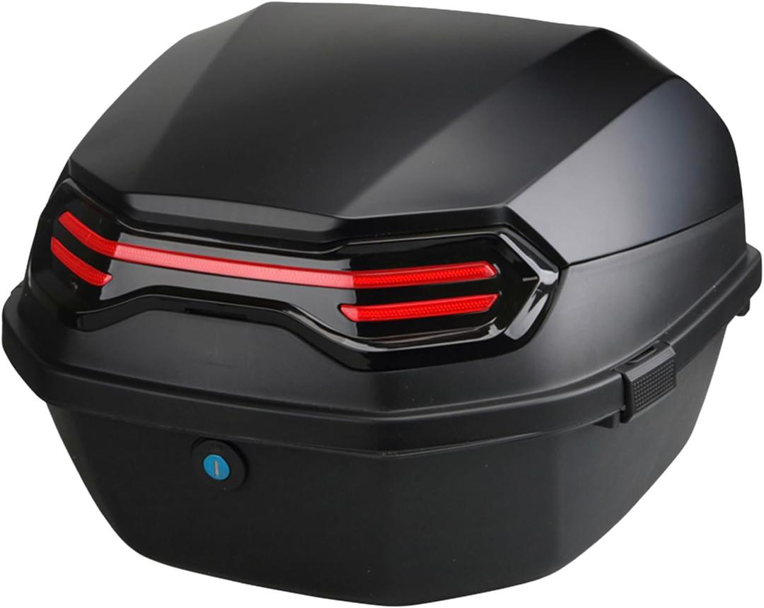 35L Motorcycle Top Case, Motorcycle Top Case Tail Box Case Lockable with Contoured Plastic Backrest Universal Mounting for Helmet Luggage (Black)