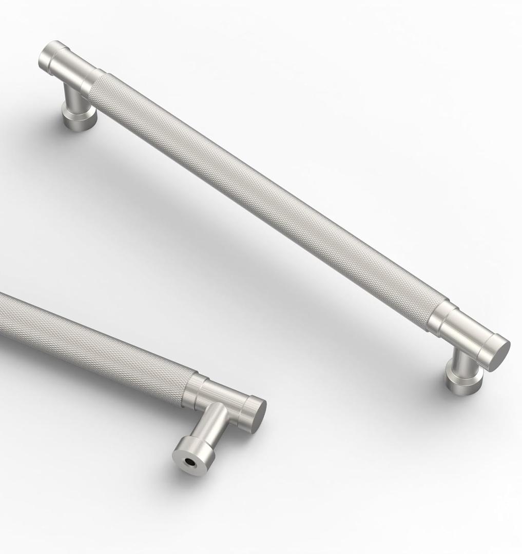 Asidrama 10 Pack 10 Inch(254mm) Brushed Satin Nickel Cabinet Pulls Knurled Kitchen Cabinet Handles, Cabinet Pulls Kitchen Cabinet Hardware for Cupboard Drawer Pulls (10" Hole Center)