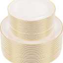 PULOTE 100PCS Ivory Plastic Plates - Cream Plastic Disposable Heavy Duty for Party & Wedding - Include 50 Each (Dinner & Dessert) Plates
