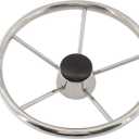 NovelBee 5 Spoke Dia.13-1/2" Stainless Steel Boat Steering Wheel with Control Knob and Cap