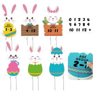 3 x RattanView 6 Pcs Easter Hunt Age Group Yard Sign Set Bunny Family Yard Signs with Metal Stakes Vinyl Number Stickers for Yards Lawn Garden Decor Party Supplies Spring Props Happy Easter Sign