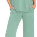 PrinStory Womens 2 Piece Lounge Sets Casual Outfits Pullover Top and Wide Leg Pants Matching Pjs Soft Pajamas Loungewear (L)