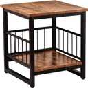 WAYTRIM Storage End Table, Industrial Side Table Mini Fridge Stand Fishtank Coffee Table with Large Metal Frame for Living Room Rustic Brown (1 Pack)