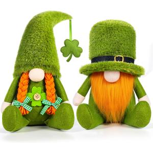 LEKSON St Patricks Day Gnomes Decorations, Cute Irish Green Leprechaun Boy & Girl Gnome with Hanging Shamrock and Weighted Bottom, Shelf Sitters for Tiered Trays, Farmhouse Mantel & Table Decor Gift