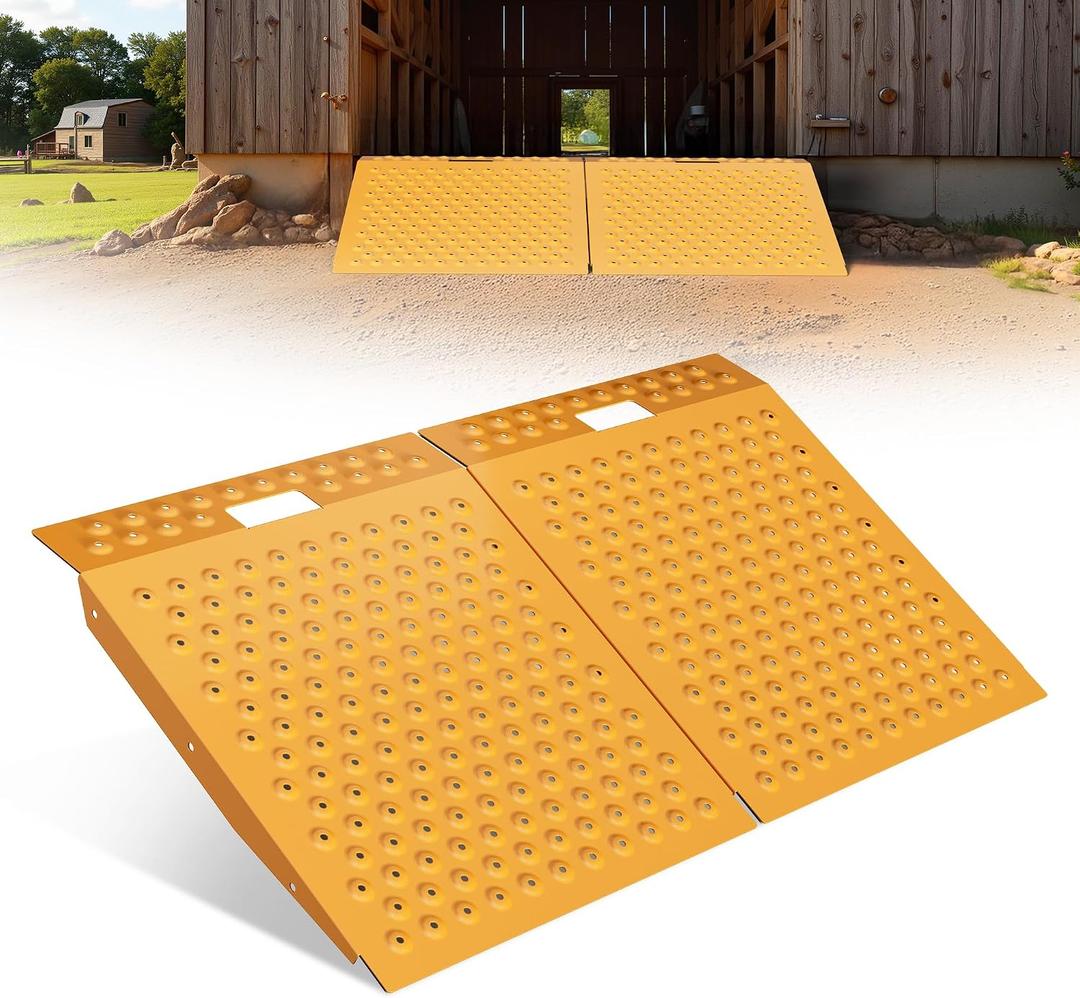VNN 29" x 48" Shed Ramp for Riding Mower - 1500 LB Capacity Shed Ramps, Anti-Slip Punch Plate Ramp for ATV, Motorcycles, Garages & Barns (2PC, Yellow, Alloy)