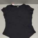 QINSEN Women's Crew Neck Short Sleeve Bodysuit Double Lined Body Suits Basic T-shirt Tops Size L