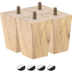 uxcell Furniture Legs, 3 Inch(80mm) Set of 4 Square Solid Wood Couch Legs Feet Chair Table Feet Sofa Support Replacement Parts, Light Brown