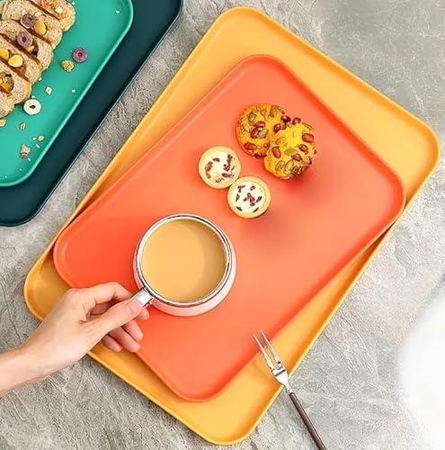 Small Nordic-Style Rectangular Plastic Tray Durable & Easy-to- Clean for Snacks and Beverages,Perfect for Movie Nights at Home,Outdoor Picnics,or Office Break Snacks,Orange