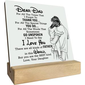 Gifts for Dad from Daughter Wood Plaque Gift, Dear Dad I Love You,Plaque with Wooden Stand, Meaningful Wood Sign Plaque Gift for Dad, Father's Day Christmas Thanksgiving Birthday Gift A1
