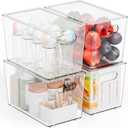 Yieach 4 Pack Stackable Clear Organizer Bins With Lids & Handle, 11.1″ Deep Plastic Hall Closet Storage Bins for Pantry, Refrigerator and Cabinets, Acrylic Container for Organizing Toy, Snacks Organizer