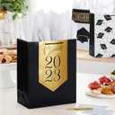 Hallmark 13" Large Graduation Gift Bags Assortment with Tissue Paper (3 Bags: Mortarboards, Class of 2023, Congrats) in Black, White and Gold