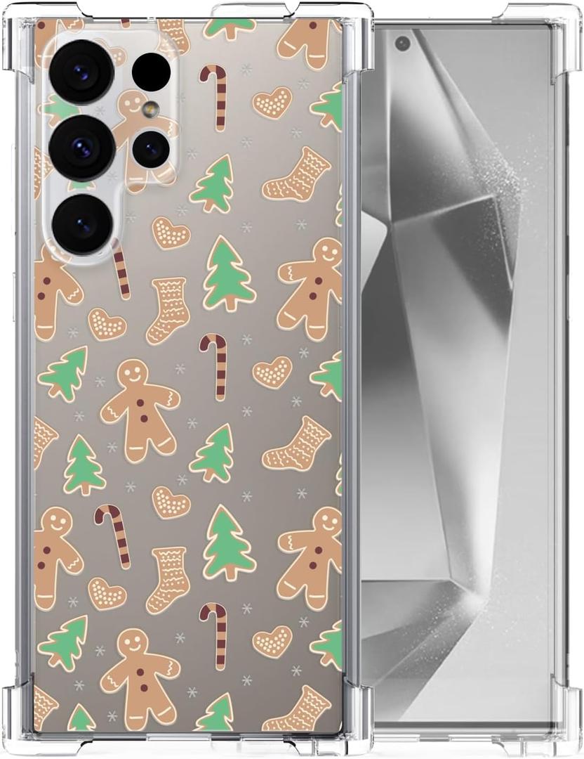 Christmas Phone Case for Samsung Galaxy S25 Ultra - Clear Transparent Soft TPU Protective Cover with Xmas Gingerbread Man Pattern, Shockproof Cute Case for Boys Girls (6.8 Inch)