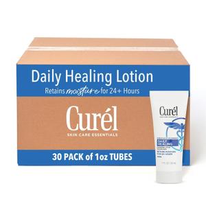 Curel Daily Healing Body Lotion for Dry Skin, Dermatologist Recommended Hydrating Body Lotion with Advanced Ceramides Complex 1 Oz, Pack of 30
