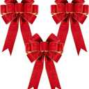Utehilly 3pcs Large Christmas Bows Velvet Red Bows Holiday Red Christmas Bows Decorations for Wreath Velvet Bows Decor for Christmas Tree Topper, Front Door, Outdoor(14 * 12 inch)